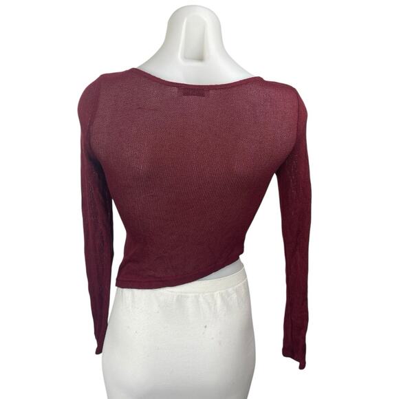Princess Polly Pratt Red Long Sleeve Knit Sheer Asymmetric Hem Crop Top Size 0 - Picture 2 of 4